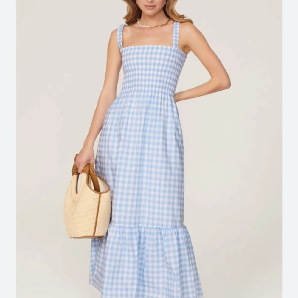 Anjuli Clip Dot Blue Gingham Dress